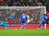 Romelu Lukaku converts the penalty to score Everton's first goal against Stoke City on February 6, 2016