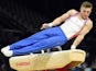 Sam Oldham competes in a qualifying round of the pommel horse event of the European Men's Artistic Gymnastics Championships on April 16, 2015