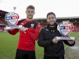 Barnsley's Sam Winnall and Lee Johnson pose with their player and manager of the month awards for January 2016