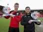 Barnsley's Sam Winnall and Lee Johnson pose with their player and manager of the month awards for January 2016