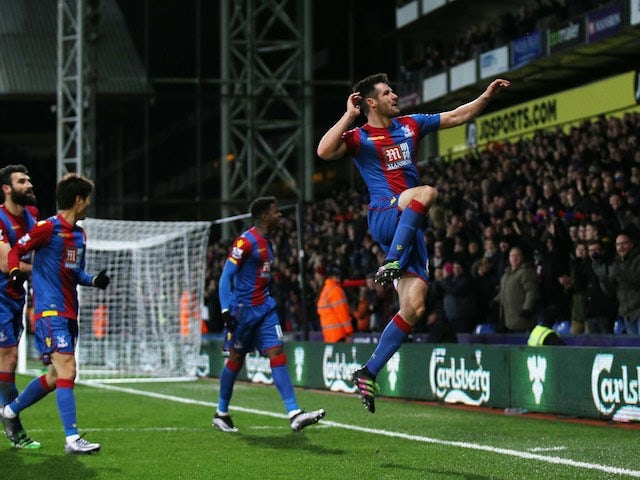 Scott Dann celebrates scoring during the Premier League game between Crystal Palace and Bournemouth on February 2, 2016