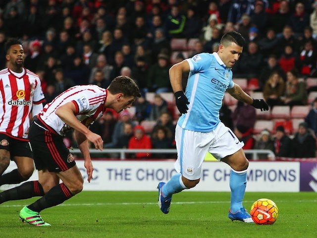 Sergio Aguero in action during the Premier League game between Sunderland and Manchester City on February 2, 2016