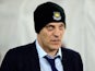 Slaven Bilic models the West Ham beanie during the Premier League game between Southampton and West Ham United on February 6, 2016
