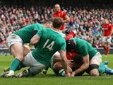 Taulupe TOBY Faletau scores during the Six Nations game between Ireland and Wales on February 7, 2016