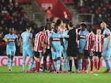 Victor Wanyama sees red during the Premier League game between Southampton and West Ham United on February 6, 2016