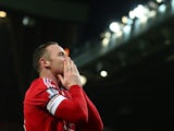 Wayne Rooney celebrates scoring during the Premier League game between Manchester United and Stoke on February 2, 2016