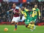 Youssouf Mulumbu and Gabriel Agbonlahor in action during the Premier League game between Aston Villa and Norwich City on February 6, 2016