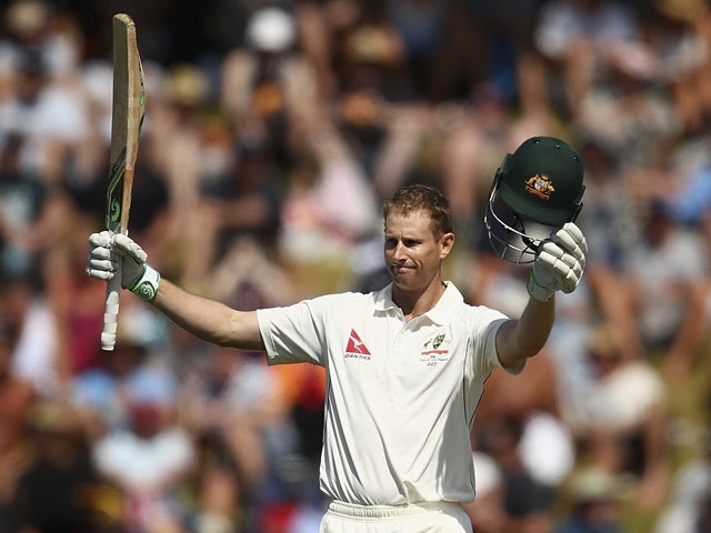 Adam Voges of Australia celebrates after reaching his century during day two of the Test match against New Zealand on February 13, 2016