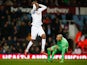 Christian Benteke reacts as he is foiled by a tiny Darren Randolph during the FA Cup fourth-round replay between West Ham United and Liverpool  on February 9, 2016