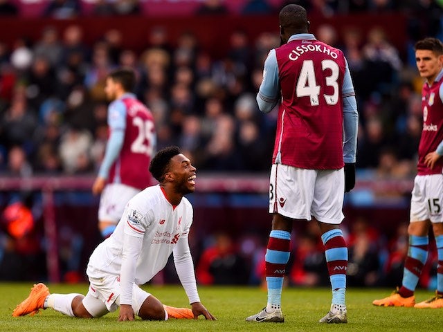 Daniel Sturridge is having a laff during the Premier League game between Aston Villa and Liverpool on February 14, 2016