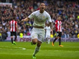 James Rodriguez of Real Madrid celebrates scoring their second goal against Athletic Bilbao on February 13, 2016