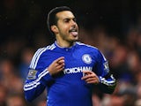 Pedro is pleased with himself after scoring during the Premier League game between Chelsea and Newcastle United on February 13, 2016