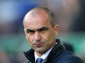 Roberto Martinez is not in a jovial mood during the Premier League game between Everton and West Bromwich Albion on February 13, 2016