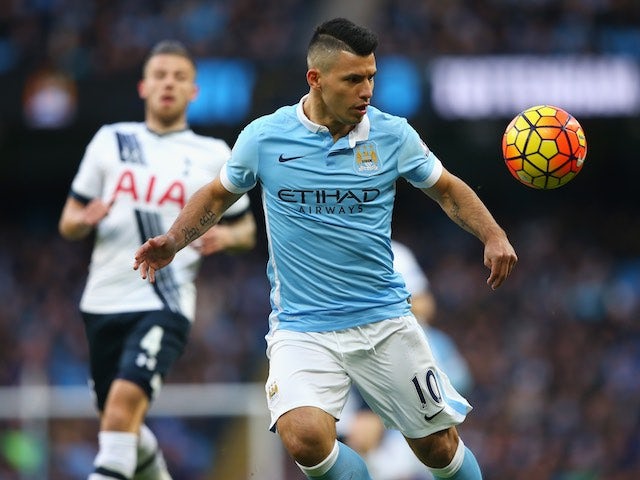 Sergio Aguero in action during the Premier League game between Manchester City and Tottenham Hotspur on February 14, 2016