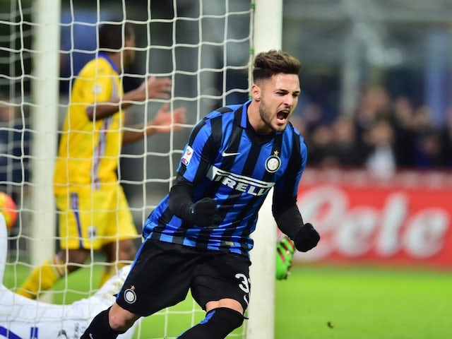 Danilo D'Ambrosio celebrates scoring during the Serie A game between Inter and Sampdoria on February 20, 2016