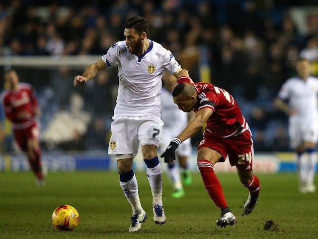 Emilio Nsue and Mirco Antenucci during the Championship game between Leeds United and Middlesbrough on February 15, 2016