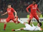 James Milner, Daniel Sturridge and Paul Verhaegh in action during the Europa League game between Augsburg and Liverpool on February 18, 2016