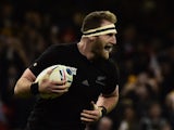 New Zealand's Kieran Read scores his team's seventh try against Wales during a quarter final match of the 2015 Rugby World Cup on October 17, 2015.