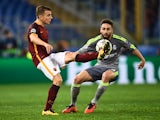 Roma's Lucas Digne vies with Real Madrid's Dani Carvajal during the Champions League match on February 17, 2016