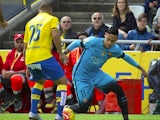 Neymar and Roque Mesa Quevedo in action during the La Liga game between Las Palmas and Barcelona on February 20, 2016