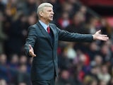 Arsene Wenger gestures during the Premier League game between Manchester United and Arsenal on February 28, 2016