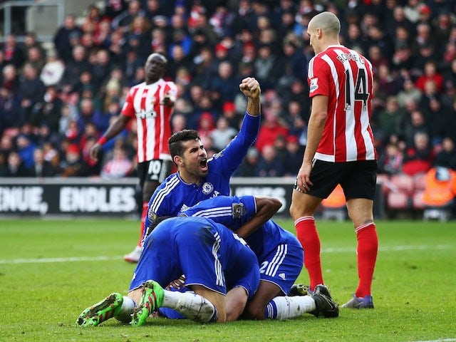 Branislav Ivanovic engages in fellatio after scoring during the Premier League game between Southampton and Chelsea on February 27, 2016