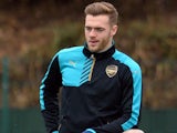 Calum Chambers during a training session ahead of the Champions League clash between Arsenal and Barcelona on February 22, 2016