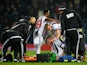 Chris Brunt is taken off by a stretcher after injury during the Premier League match between West Bromwich Albion and Crystal Palace at The Hawthorns on February 27, 2016 