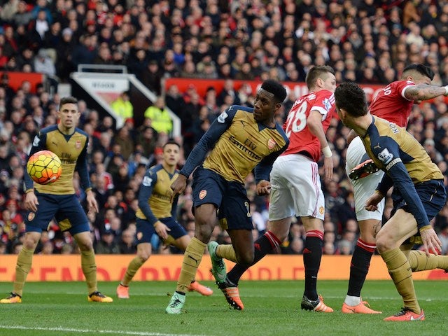Danny Welbeck scores during the Premier League game between Manchester United and Arsenal on February 28, 2016