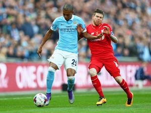 Fernandinho and Alberto Moreno in action during the League Cup final  between Liverpool and Manchester City on February 28, 2016 - Sports Mole