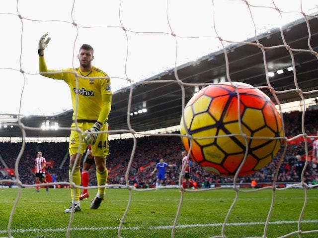 Fraser Forster concedes during the Premier League game between Southampton and Chelsea on February 27, 2016