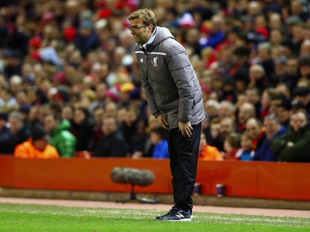 Jurgen Klopp peers on during the Europa League game between Liverpool and Augsburg on February 25, 2016