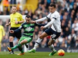 Leon Britton and Dele Alli in action during the Premier League game between Tottenham Hotspur and Swansea City on February 28, 2016