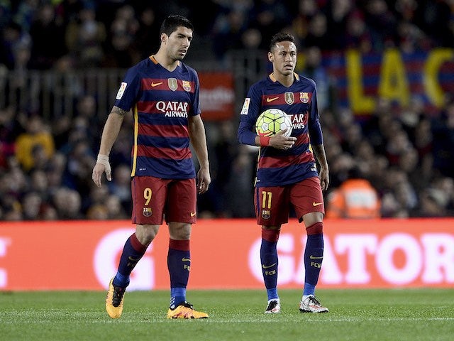 Luis Suarez and Neymar are unhappy at not winning during the La Liga game between Barcelona and Sevilla on February 28, 2016