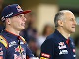 Max Verstappen and Franz Tost in the pit lane during previews for the Abu Dhabi Grand Prix on November 26, 2015