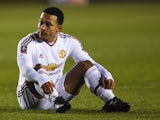 Memphis Depay looks on during the FA Cup fifth-round match between Shrewsbury Town and Manchester United on February 22, 2016