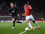 Memphis Depay in action during the Europa League game between Manchester United and FC Midtjylland on February 25, 2016
