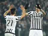 Paulo Dybala celebrates scoring during the Champions League game between Juventus and Bayern Munich on February 22, 2016