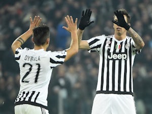 Paulo Dybala celebrates scoring during the Champions League game between Juventus and Bayern Munich on February 22, 2016