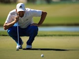 Sergio Garcia lines up a putt on the eighth green during the first round of the Honda Classic on February 25, 2016 