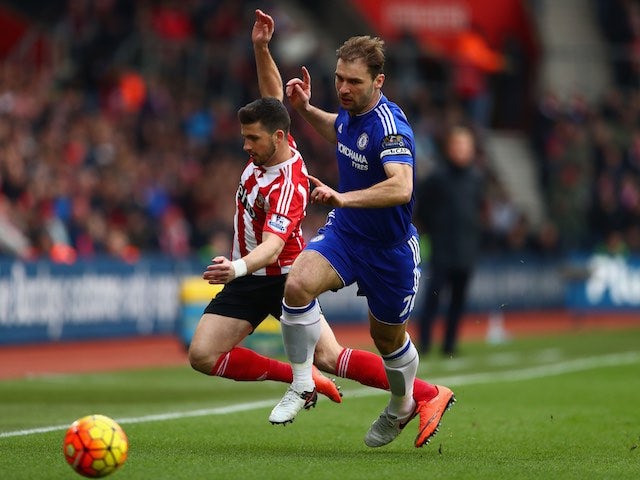 Shane Long and Branislas Ivanovic in action during the Premier League game between Southampton and Chelsea on February 27, 2016