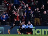Benik Afobe scores the second during the Premier League game between Bournemouth and Southampton on March 1, 2016