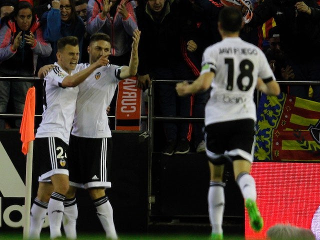 Denis Cheryshev celebrates scoring during the La Liga game between Valencia and Atletico Madrid on March 6, 2016