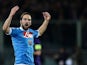Gonzalo Higuain celebrates scoring during the Serie A game between Fiorentina and Napoli on February 29, 2016