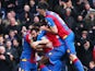 Joe Ledley celebrates with teammates after scoring during the Premier League game between Crystal Palace and Liverpool on March 6, 2016