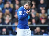 Kevin Mirallas walks off the pitch after seeing red during the Premier League game between Everton and West Ham United on March 5, 2016