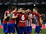 Luciano Vietto celebrates with teammates during the La Liga game between Atletico Madrid and Real Sociedad on March 1, 2016