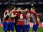 Luciano Vietto celebrates with teammates during the La Liga game between Atletico Madrid and Real Sociedad on March 1, 2016