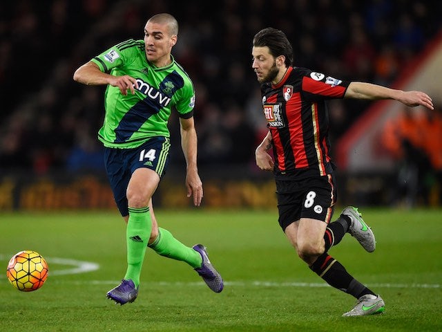 Oriol Romeu and Harry Arter in action during the Premier League game between Bournemouth and Southampton on March 1, 2016