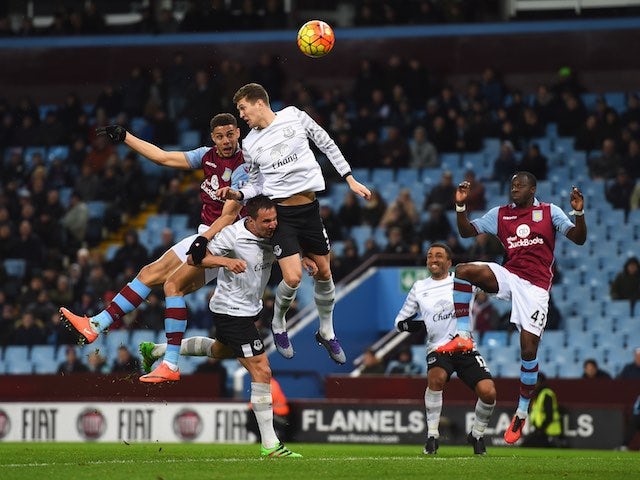 Rudy Gestede grabs a consolation during the Premier League game between Aston Villa and Everton on March 1, 2016